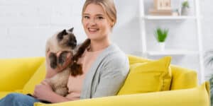 Siamese cat with woman