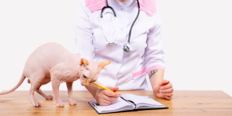 sphynx cat with vet
