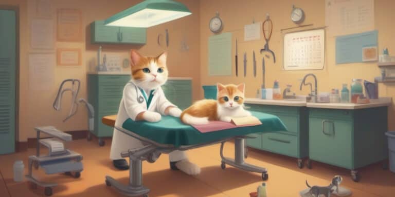 A cat is sitting on a table in a doctor's office.