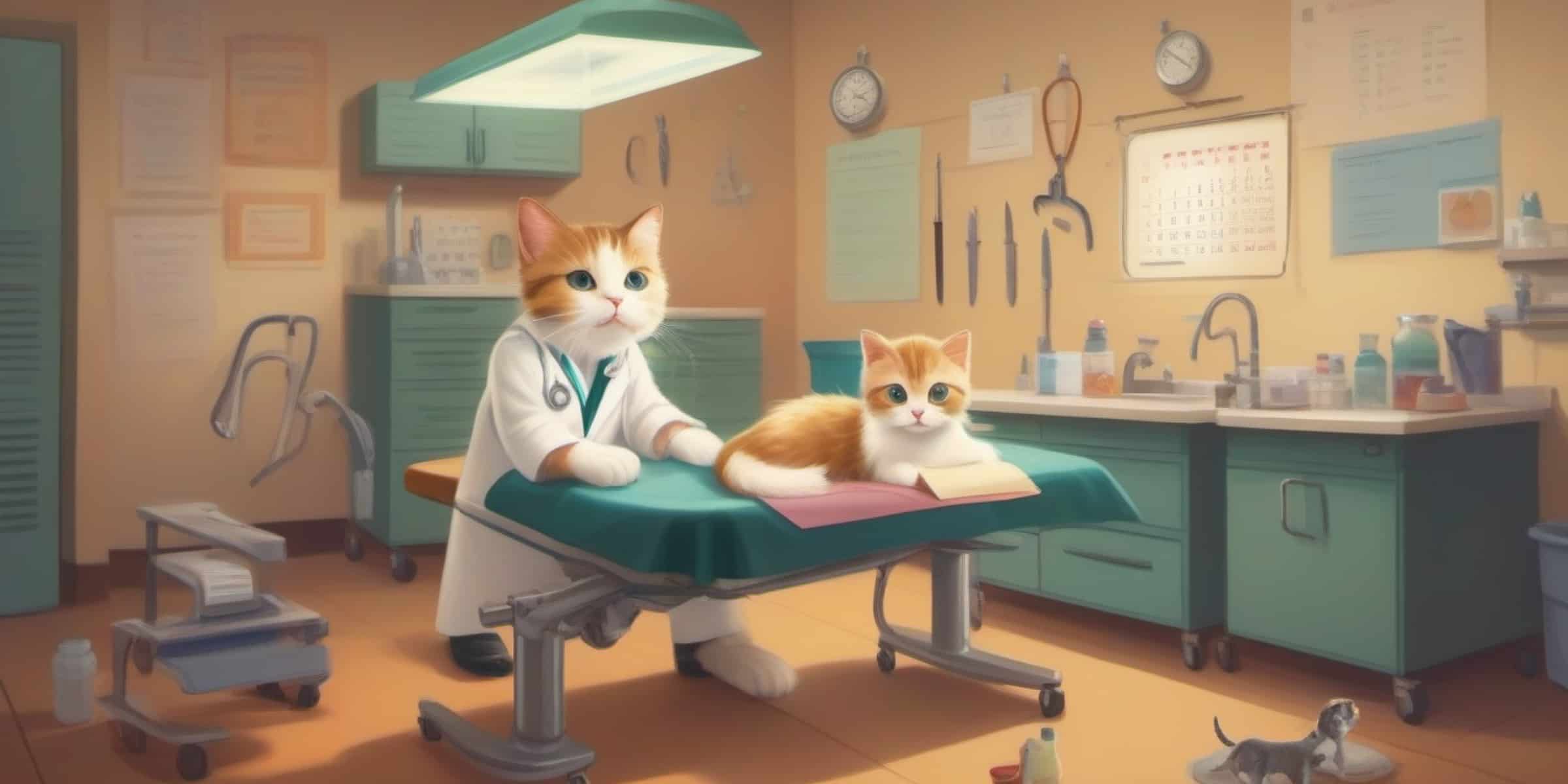 A cat is sitting on a table in a doctor's office.