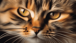 A portrait of a cat with yellow eyes.