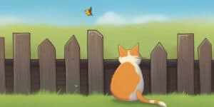 A cat observes a butterfly.