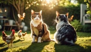 cats and chickens coexisting
