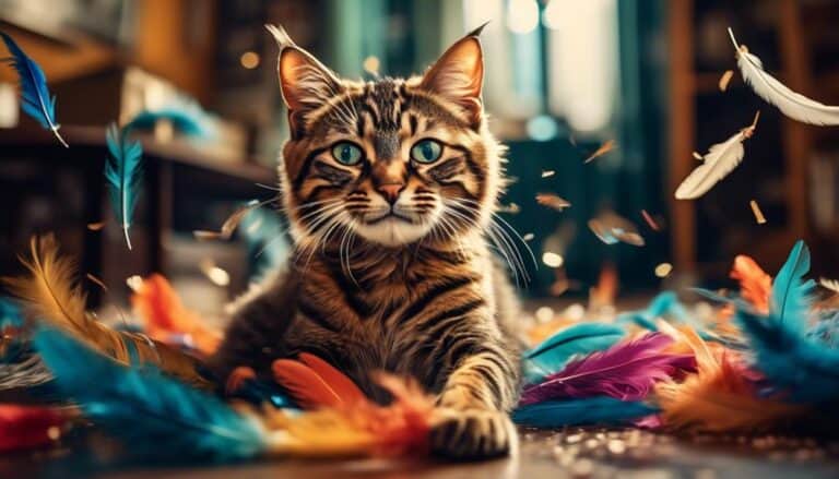 the curious cat and feathers
