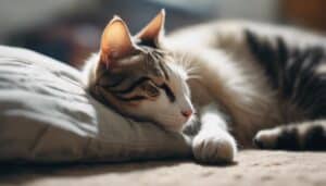 cat sleeping between legs