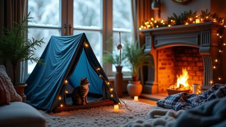 cozy winter cat camping