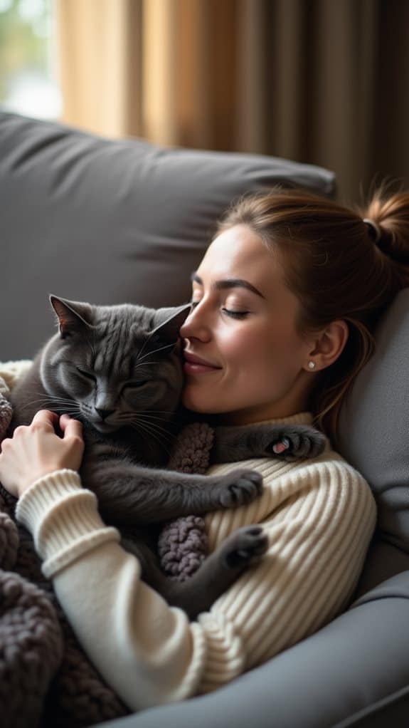 cuddling cat boosts health