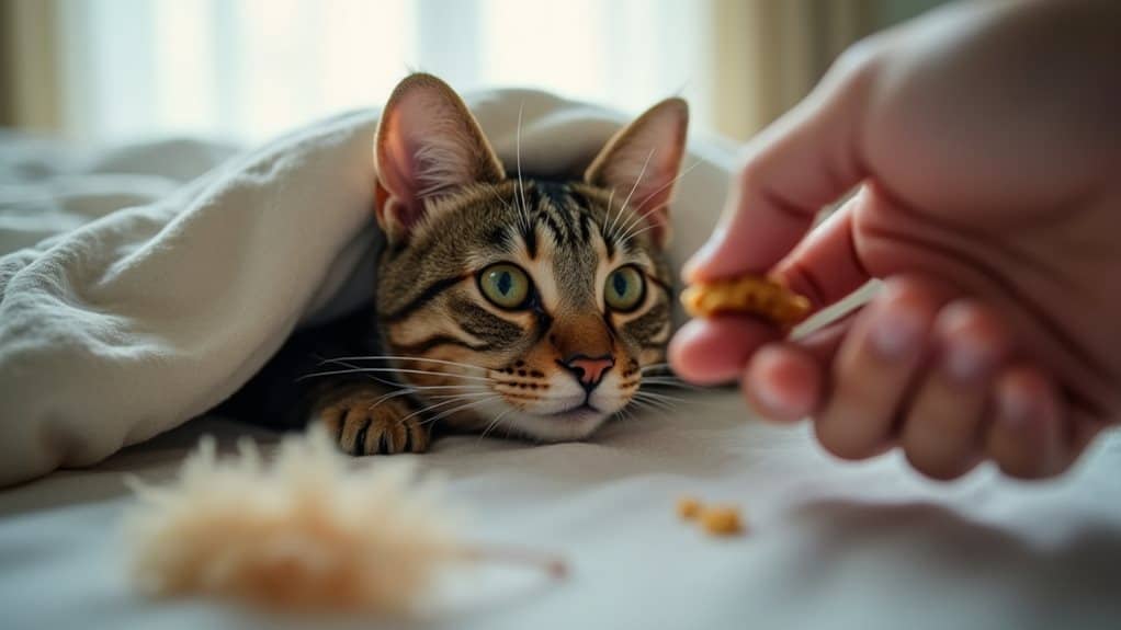 encouraging shy cat exploration